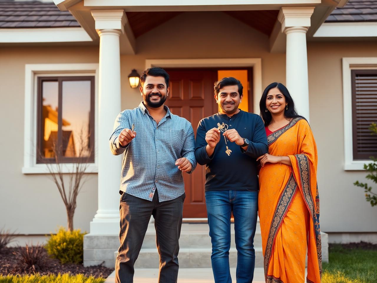 Family receiving keys to their new home funded by a home loan